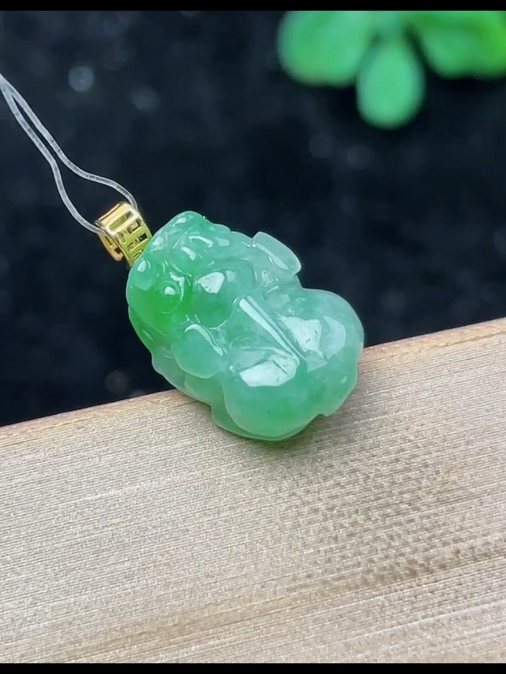 Certified Green Jadeite Mini Pixiu Pendant Necklace with 18K Gold Bail